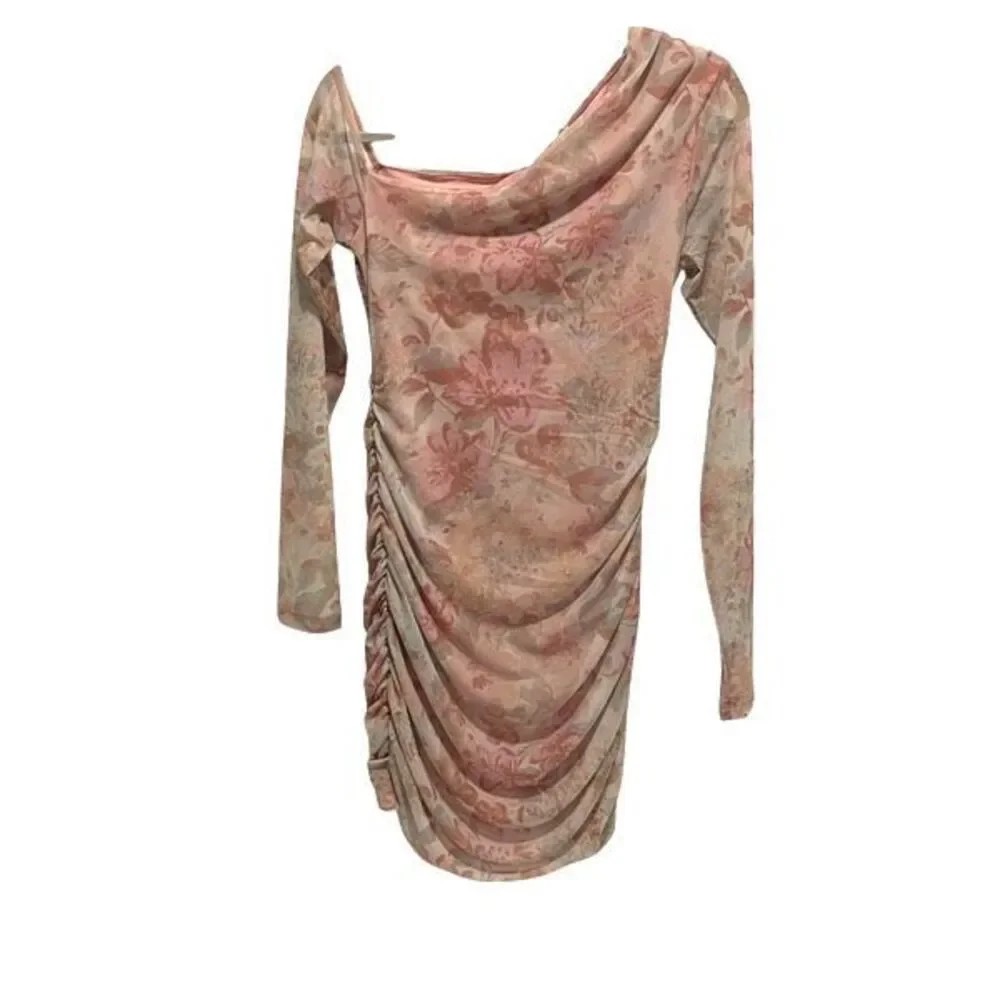 Free People Womens Chloe One Shoulder Ruched Bodycon Dress Multicolor Small NWT‎